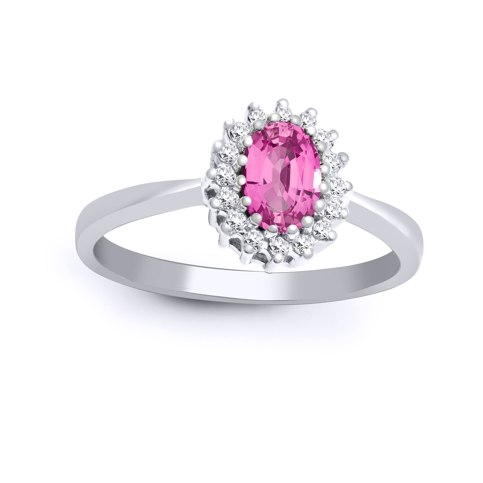 9ct White Gold  Diamond Pink Sapphire Royal Cluster Ring 9mm - 9R414