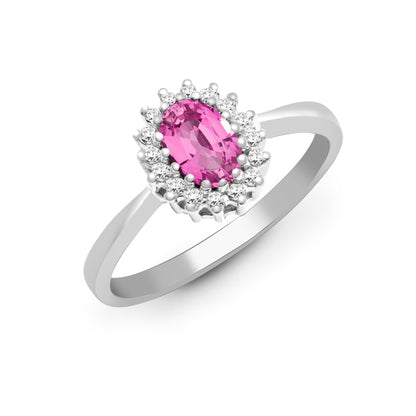 9ct White Gold  Diamond Pink Sapphire Royal Cluster Ring 9mm - 9R414