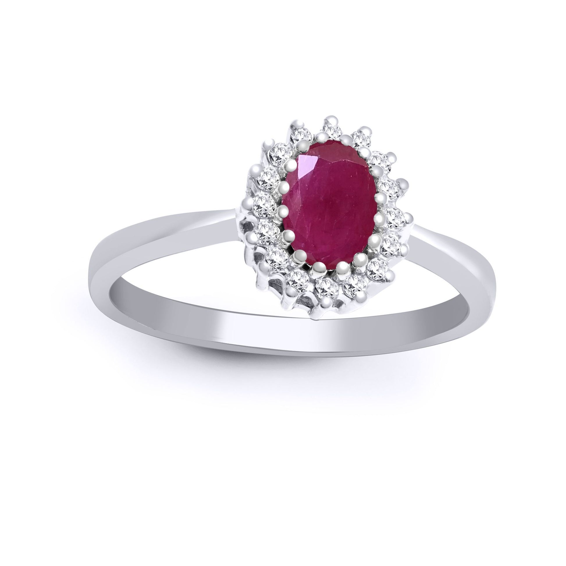 9ct White Gold  Diamond Red Ruby Classic Royal Cluster Ring 9mm - 9R415