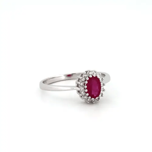 9ct White Gold  Diamond Red Ruby Classic Royal Cluster Ring 9mm - 9R415