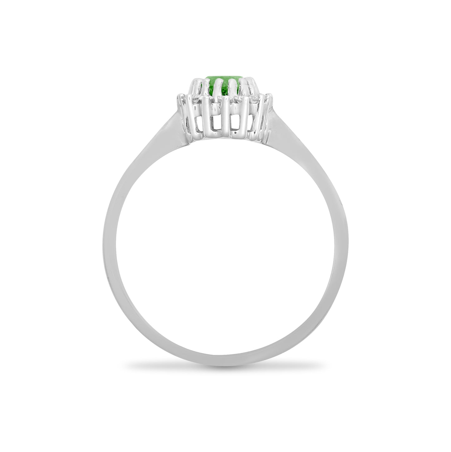 9ct White Gold  Diamond Emerald Classic Royal Cluster Ring 9mm - 9R416