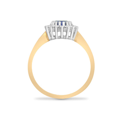 9ct Gold  Diamond Blue Sapphire Classic Royal Cluster Ring 11mm - 9R421