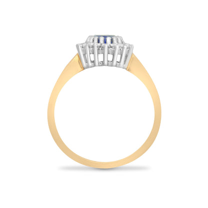 9ct Gold  Diamond Blue Sapphire Classic Royal Cluster Ring 11mm - 9R421