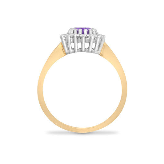 9ct Gold  Diamond Purple Amethyst Classic Royal Cluster Ring 11mm - 9R422