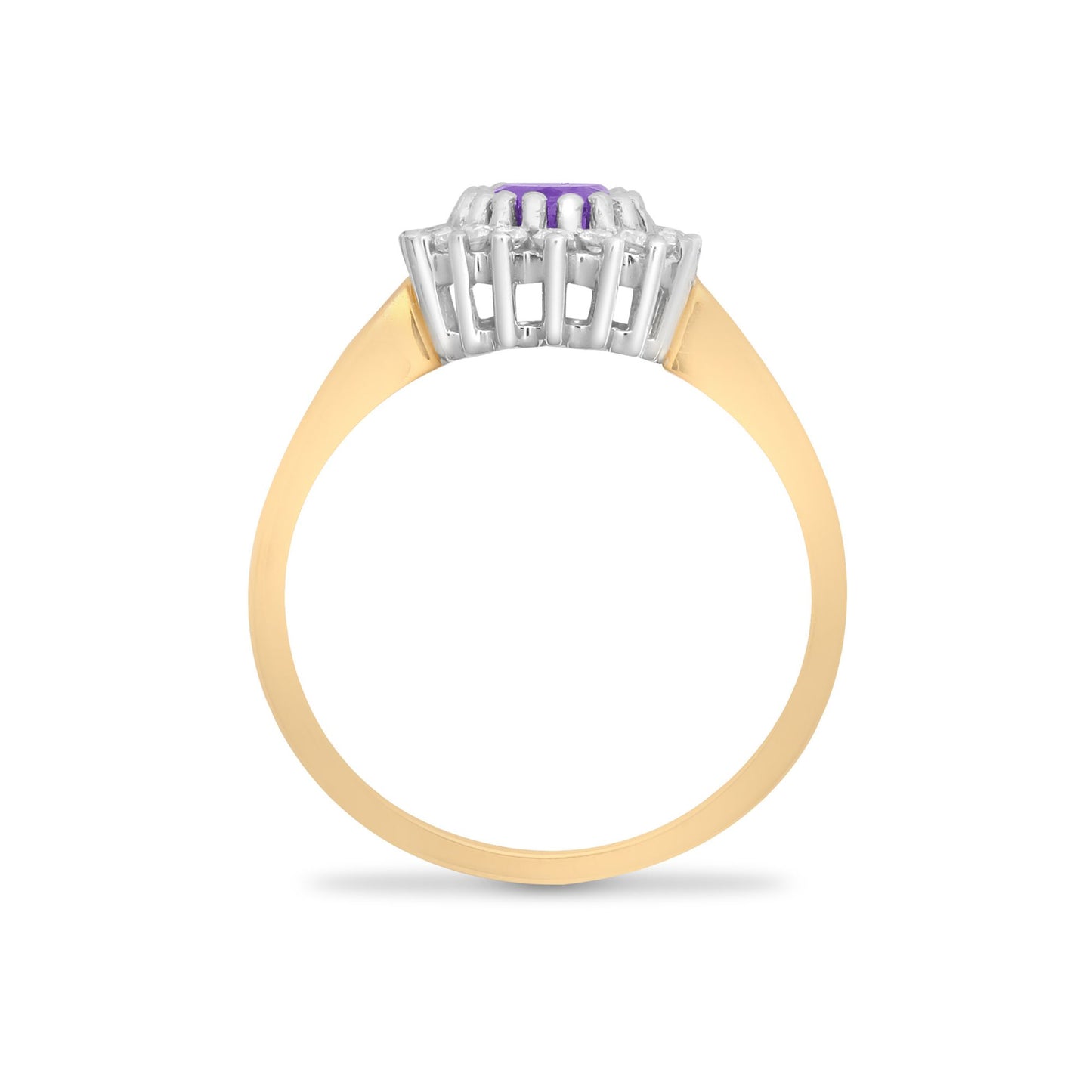 9ct Gold  Diamond Purple Amethyst Classic Royal Cluster Ring 11mm - 9R422