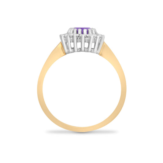 9ct Gold  Diamond Purple Amethyst Classic Royal Cluster Ring 11mm - 9R422