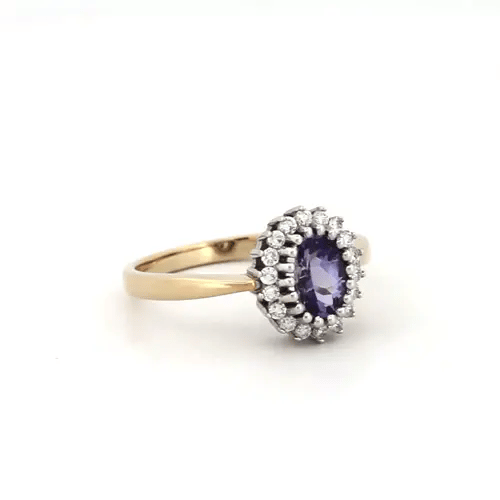 9ct Gold  Diamond Lilac Tanzanite Classic Royal Cluster Ring 11mm - 9R423