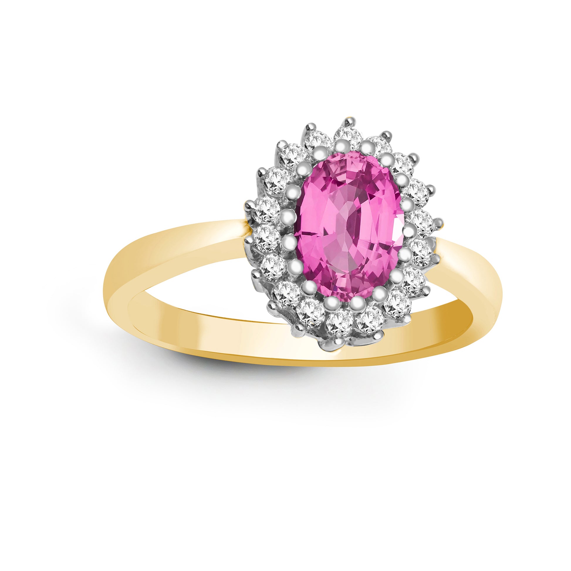 9ct Gold  Diamond Pink Sapphire Classic Royal Cluster Ring 11mm - 9R424