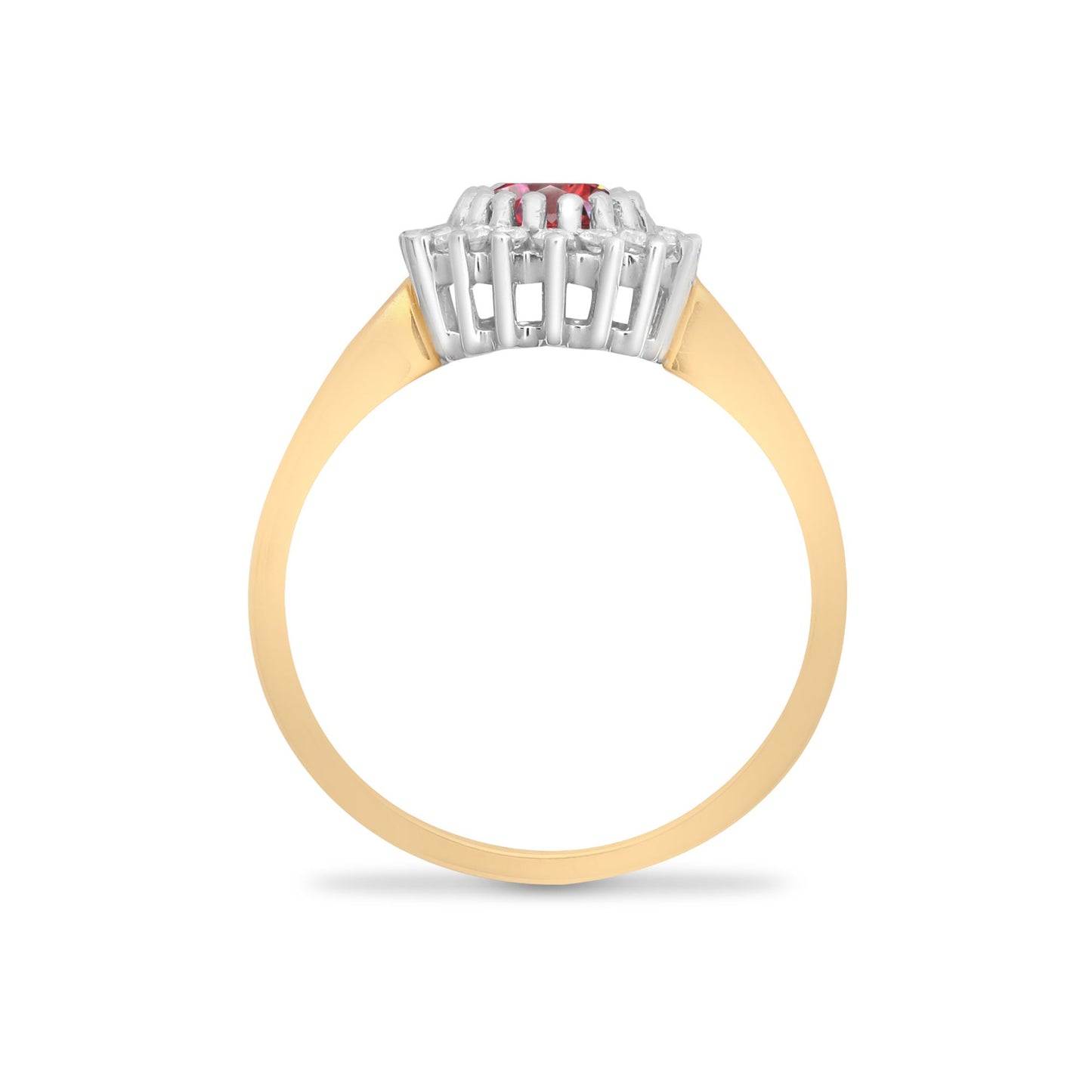 9ct Gold  Diamond Red Ruby Classic Royal Cluster Ring 11mm - 9R425