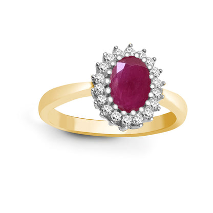 9ct Gold  Diamond Red Ruby Classic Royal Cluster Ring 11mm - 9R425