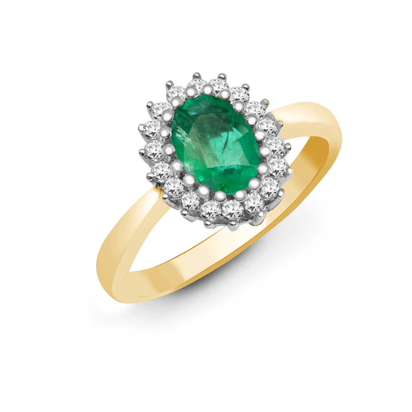 9ct Gold  Diamond Green Emerald Classic Royal Cluster Ring 11mm - 9R426
