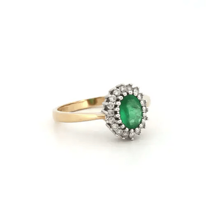 9ct Gold  Diamond Green Emerald Classic Royal Cluster Ring 11mm - 9R426