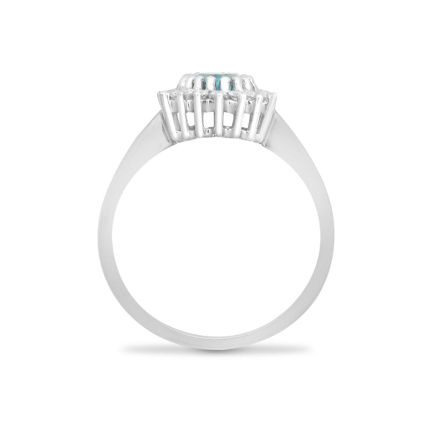 9ct White Gold  Diamond Blue Topaz Classic Royal Cluster Ring 11mm - 9R430