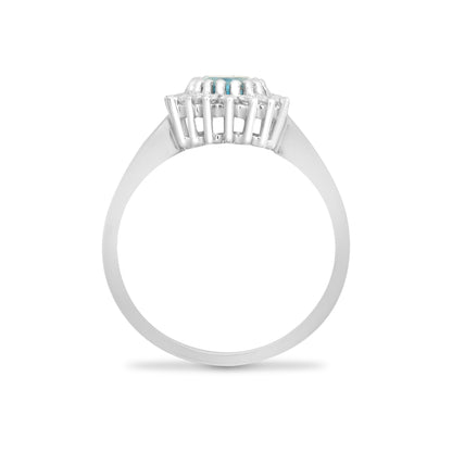 9ct White Gold  Diamond Blue Topaz Classic Royal Cluster Ring 11mm - 9R430