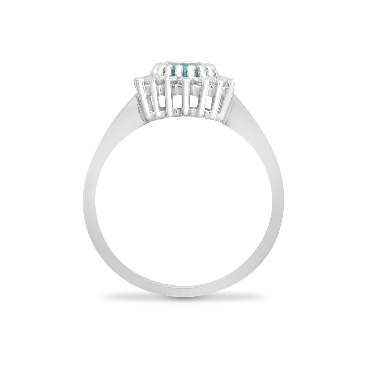 9ct White Gold  Diamond Blue Topaz Classic Royal Cluster Ring 11mm - 9R430