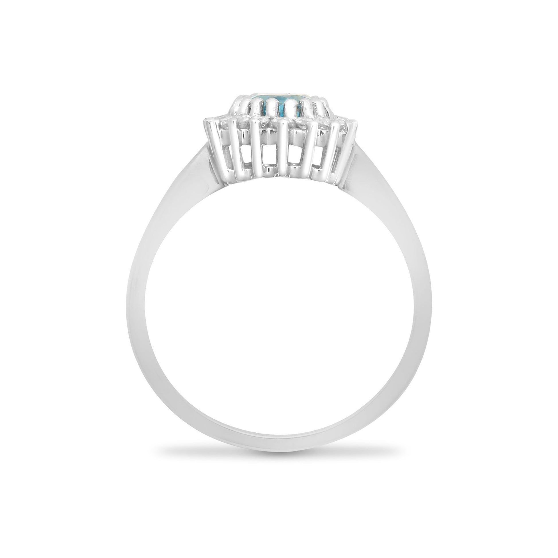 9ct White Gold  Diamond Blue Topaz Classic Royal Cluster Ring 11mm - 9R430