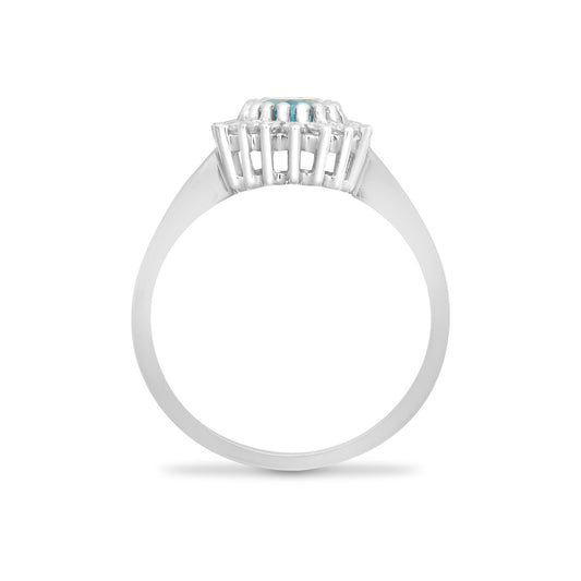 9ct White Gold  Diamond Blue Topaz Classic Royal Cluster Ring 11mm - 9R430