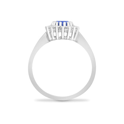 9ct White Gold  Diamond Sapphire Classic Royal Cluster Ring 11mm - 9R431