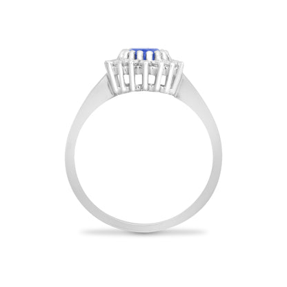 9ct White Gold  Diamond Sapphire Classic Royal Cluster Ring 11mm - 9R431