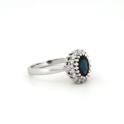 9ct White Gold  Diamond Sapphire Classic Royal Cluster Ring 11mm - 9R431