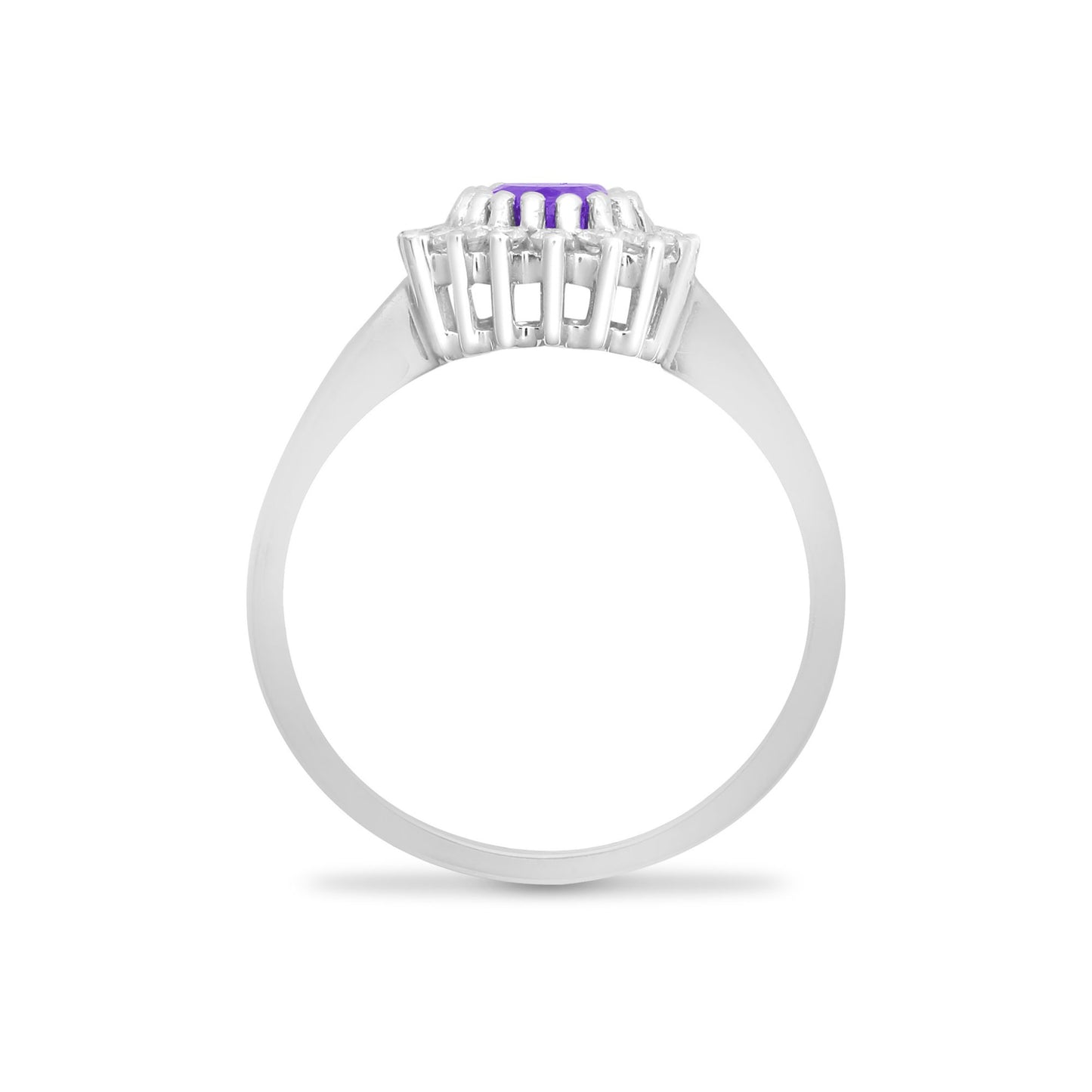 9ct White Gold  Diamond Amethyst Classic Royal Cluster Ring 11mm - 9R432