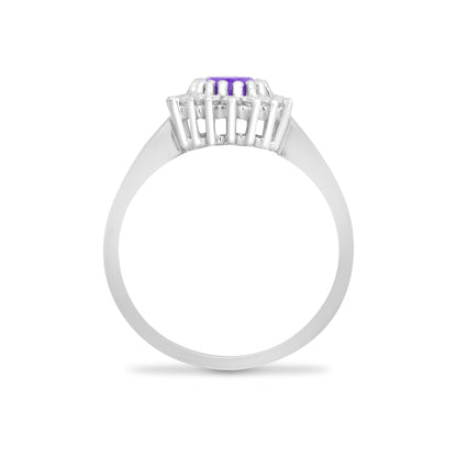 9ct White Gold  Diamond Amethyst Classic Royal Cluster Ring 11mm - 9R432