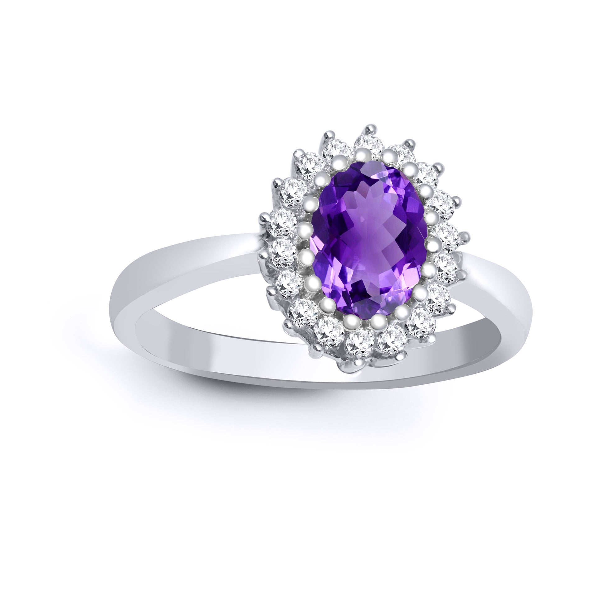 9ct White Gold  Diamond Amethyst Classic Royal Cluster Ring 11mm - 9R432