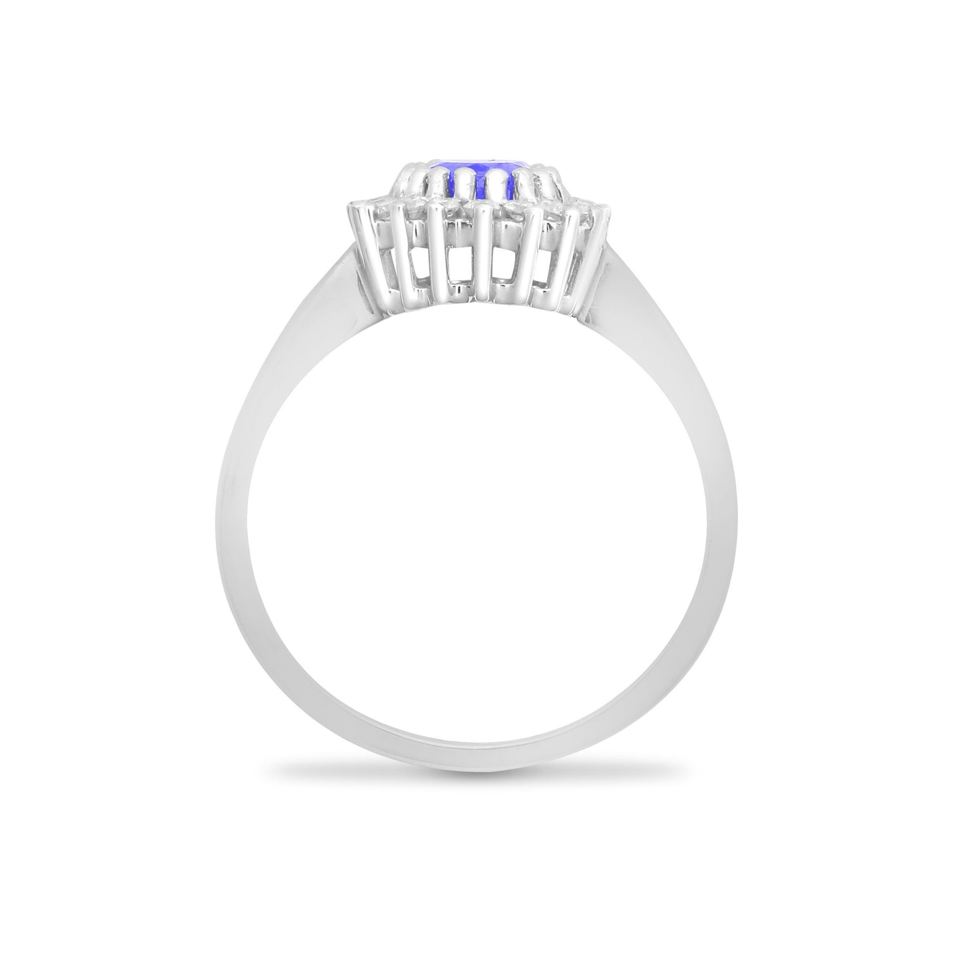 9ct White Gold  Diamond Tanzanite Classic Royal Cluster Ring 11mm - 9R433
