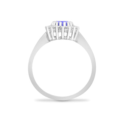 9ct White Gold  Diamond Tanzanite Classic Royal Cluster Ring 11mm - 9R433
