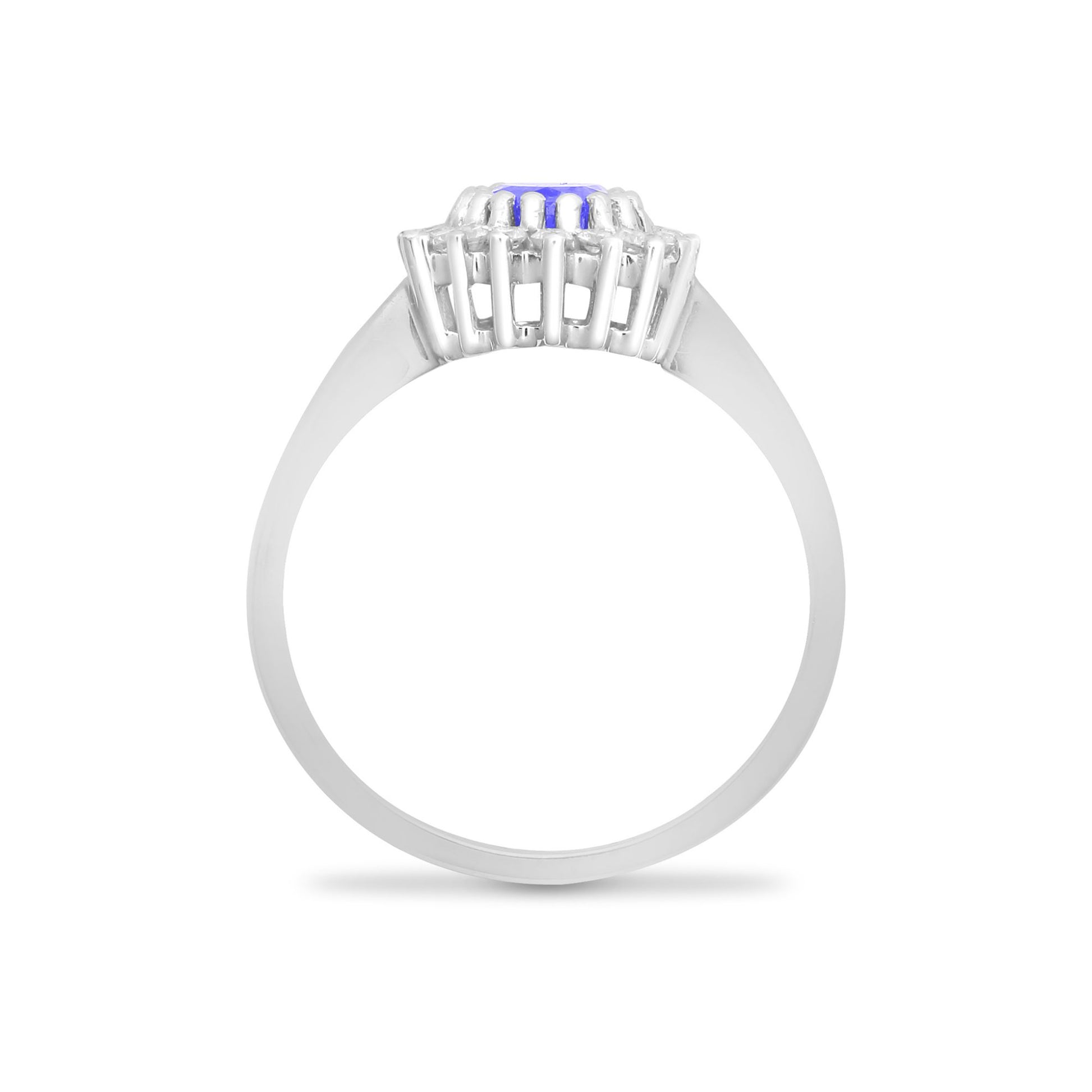 9ct White Gold  Diamond Tanzanite Classic Royal Cluster Ring 11mm - 9R433