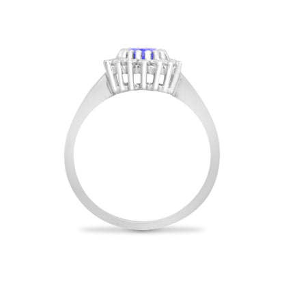 9ct White Gold  Diamond Tanzanite Classic Royal Cluster Ring 11mm - 9R433