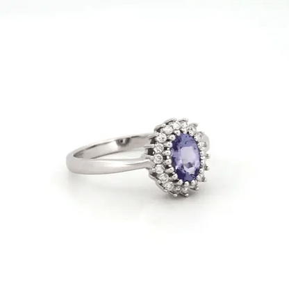 9ct White Gold  Diamond Tanzanite Classic Royal Cluster Ring 11mm - 9R433