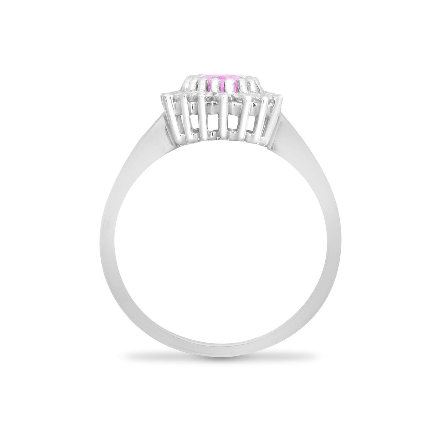 9ct White Gold  Diamond Pink Sapphire Royal Cluster Ring 11mm - 9R434
