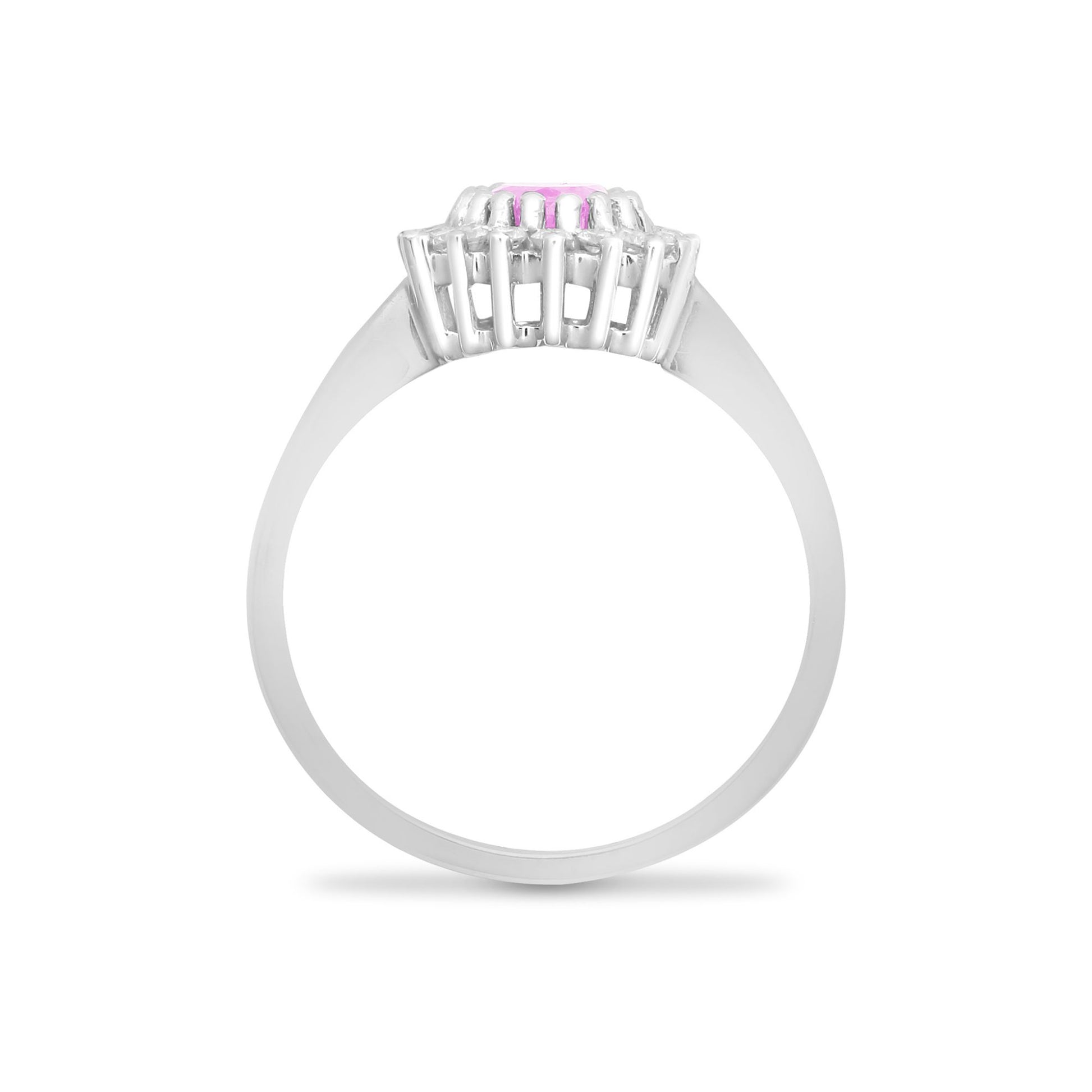 9ct White Gold  Diamond Pink Sapphire Royal Cluster Ring 11mm - 9R434
