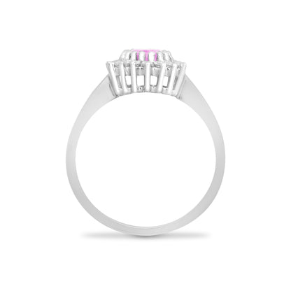 9ct White Gold  Diamond Pink Sapphire Royal Cluster Ring 11mm - 9R434