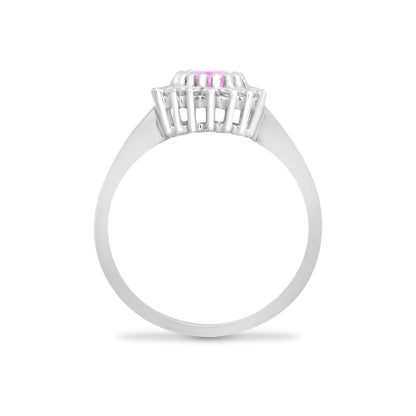 9ct White Gold  Diamond Pink Sapphire Royal Cluster Ring 11mm - 9R434