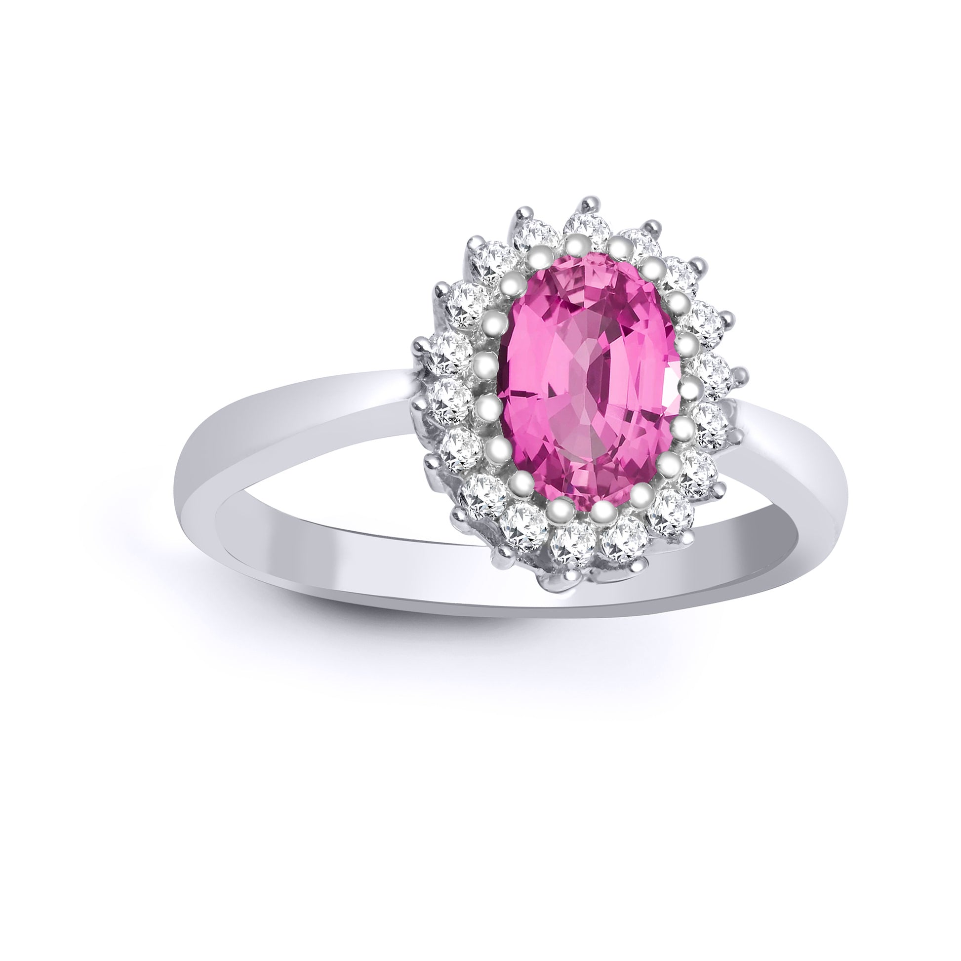 9ct White Gold  Diamond Pink Sapphire Royal Cluster Ring 11mm - 9R434