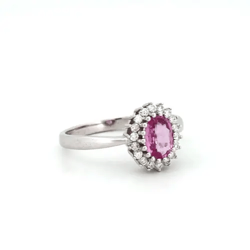 9ct White Gold  Diamond Pink Sapphire Royal Cluster Ring 11mm - 9R434