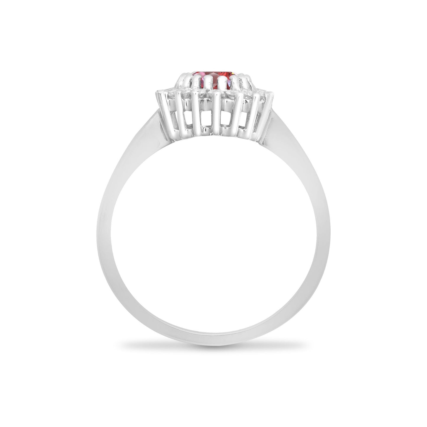 9ct White Gold  Diamond Red Ruby Classic Royal Cluster Ring 11mm - 9R435