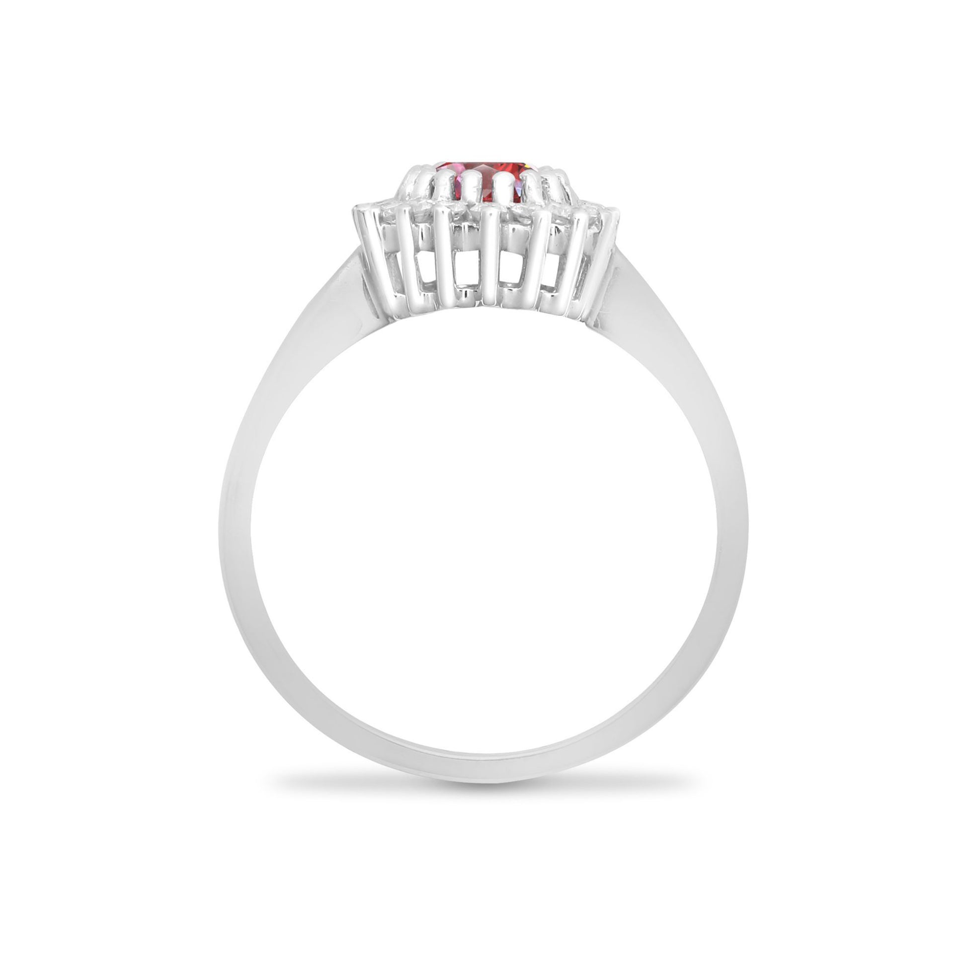 9ct White Gold  Diamond Red Ruby Classic Royal Cluster Ring 11mm - 9R435