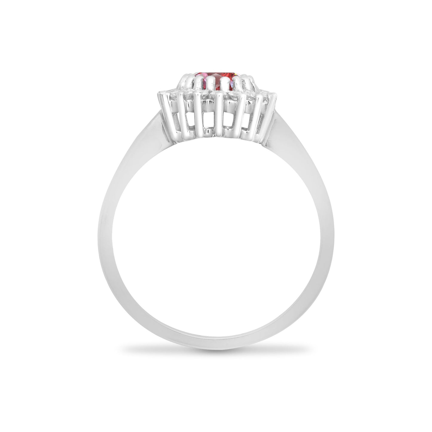 9ct White Gold  Diamond Red Ruby Classic Royal Cluster Ring 11mm - 9R435