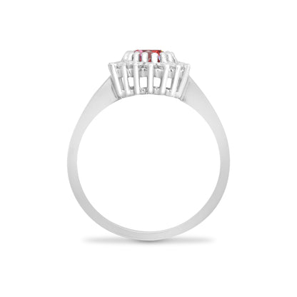 9ct White Gold  Diamond Red Ruby Classic Royal Cluster Ring 11mm - 9R435