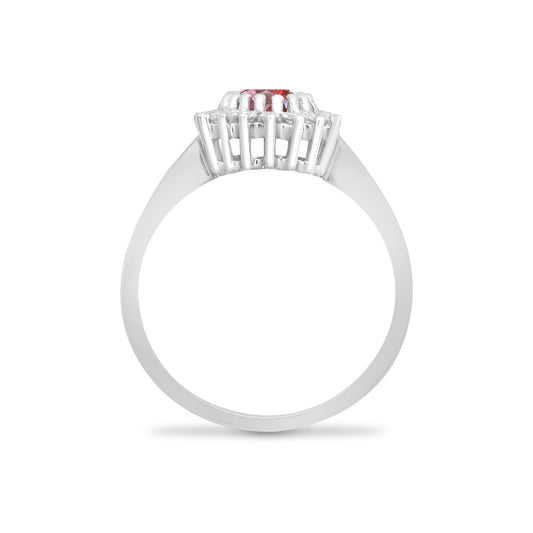 9ct White Gold  Diamond Red Ruby Classic Royal Cluster Ring 11mm - 9R435