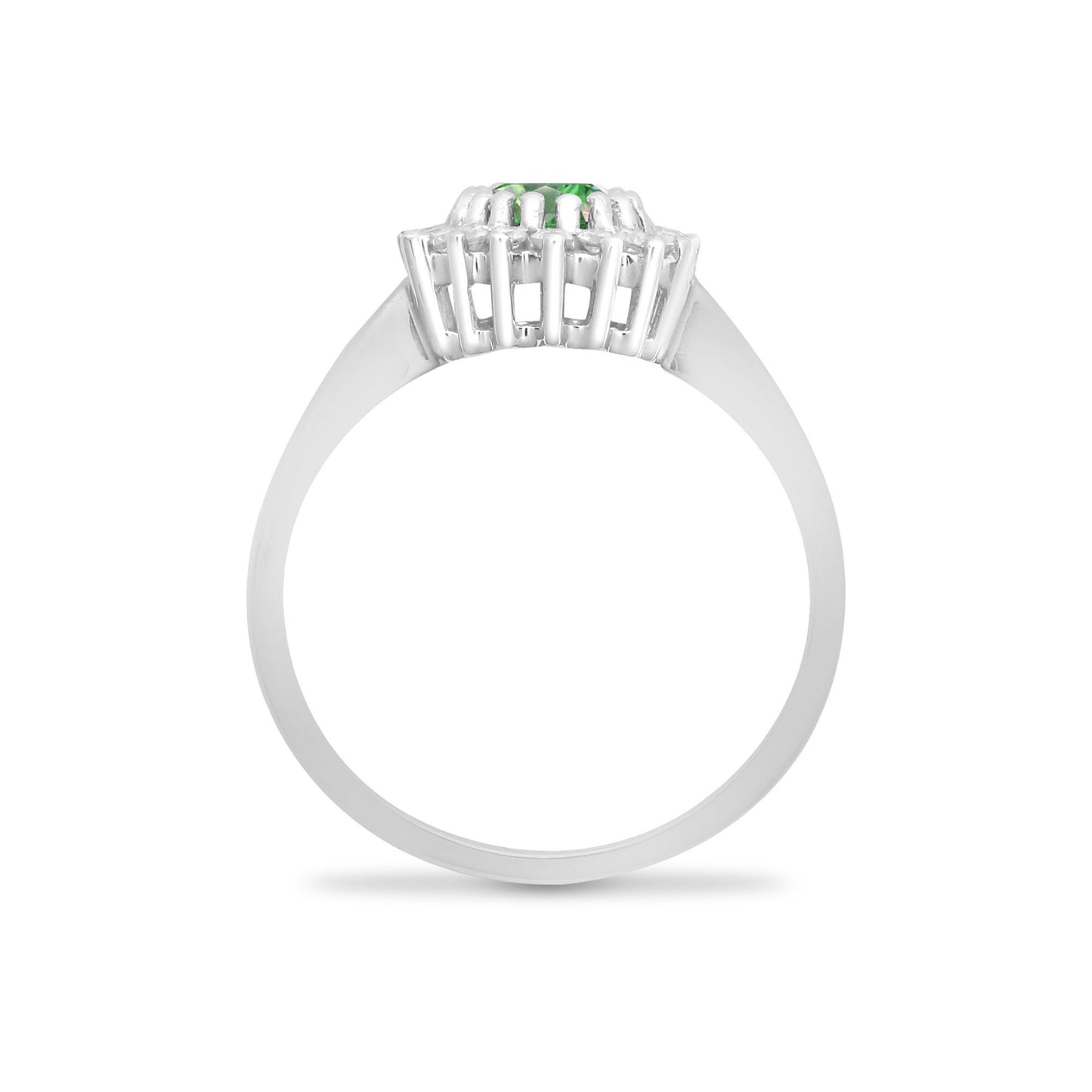 9ct White Gold  Diamond Emerald Classic Royal Cluster Ring 11mm - 9R436