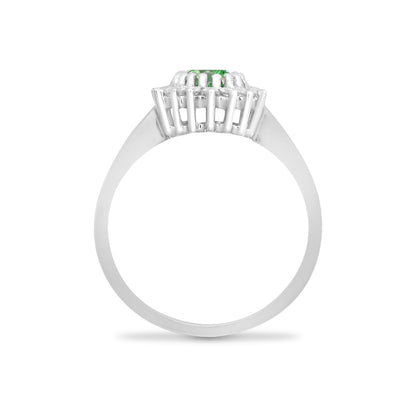 9ct White Gold  Diamond Emerald Classic Royal Cluster Ring 11mm - 9R436