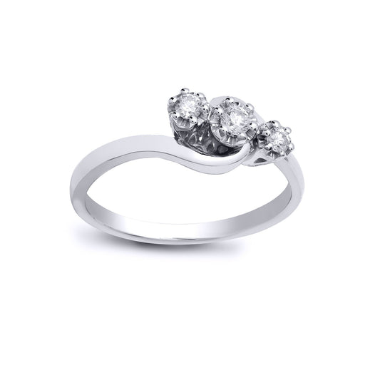 9ct White Gold 0.25ct Diamond Crossover Trilogy Ring 6mm - 9R472