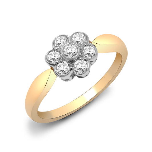 9ct Gold  0.39ct Diamond 7 Stone Daisy Cluster Ring 9mm - 9R486