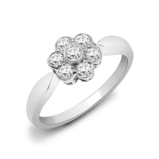 9ct White Gold  0.39ct Diamond 7 Stone Daisy Cluster Ring 9mm - 9R487