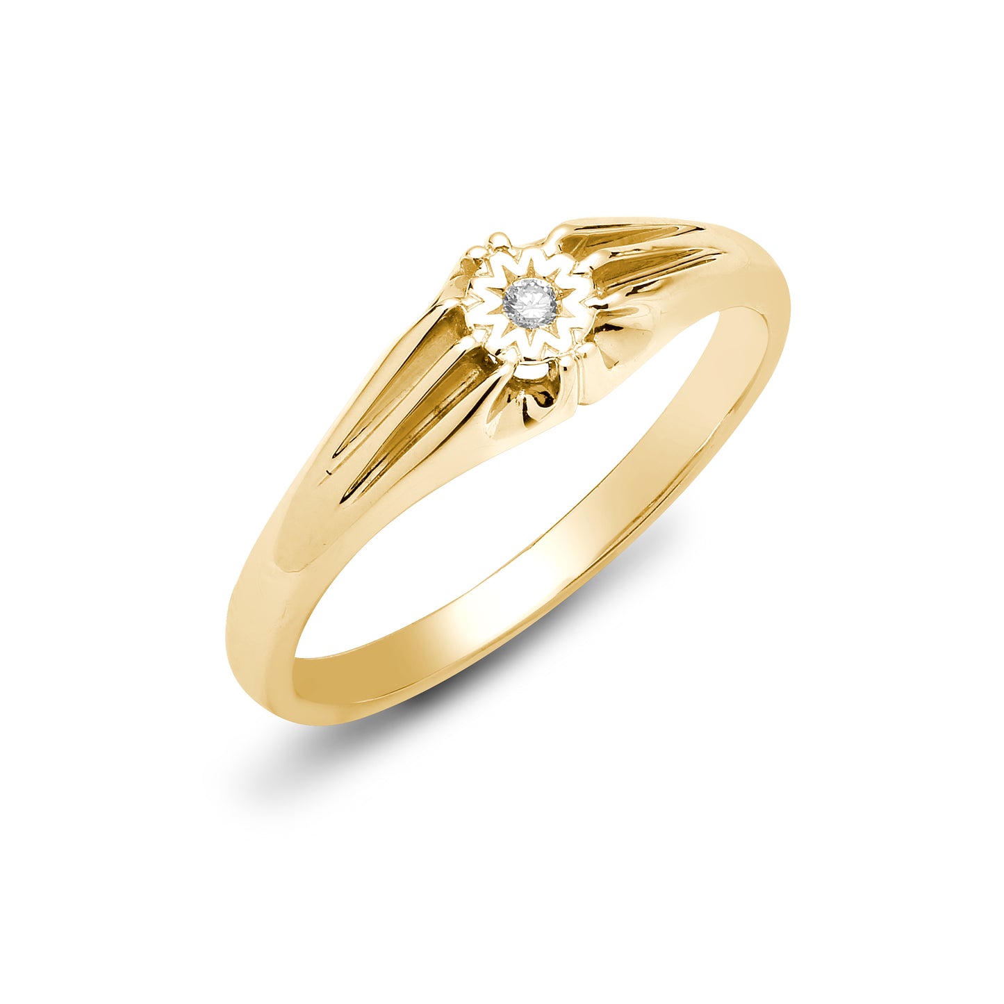 Mens 9ct Gold  0.04ct Diamond Gypsy Solitaire Ring 6mm - 9R506