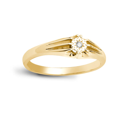 Mens 9ct Gold  0.04ct Diamond Gypsy Solitaire Ring 6mm - 9R506